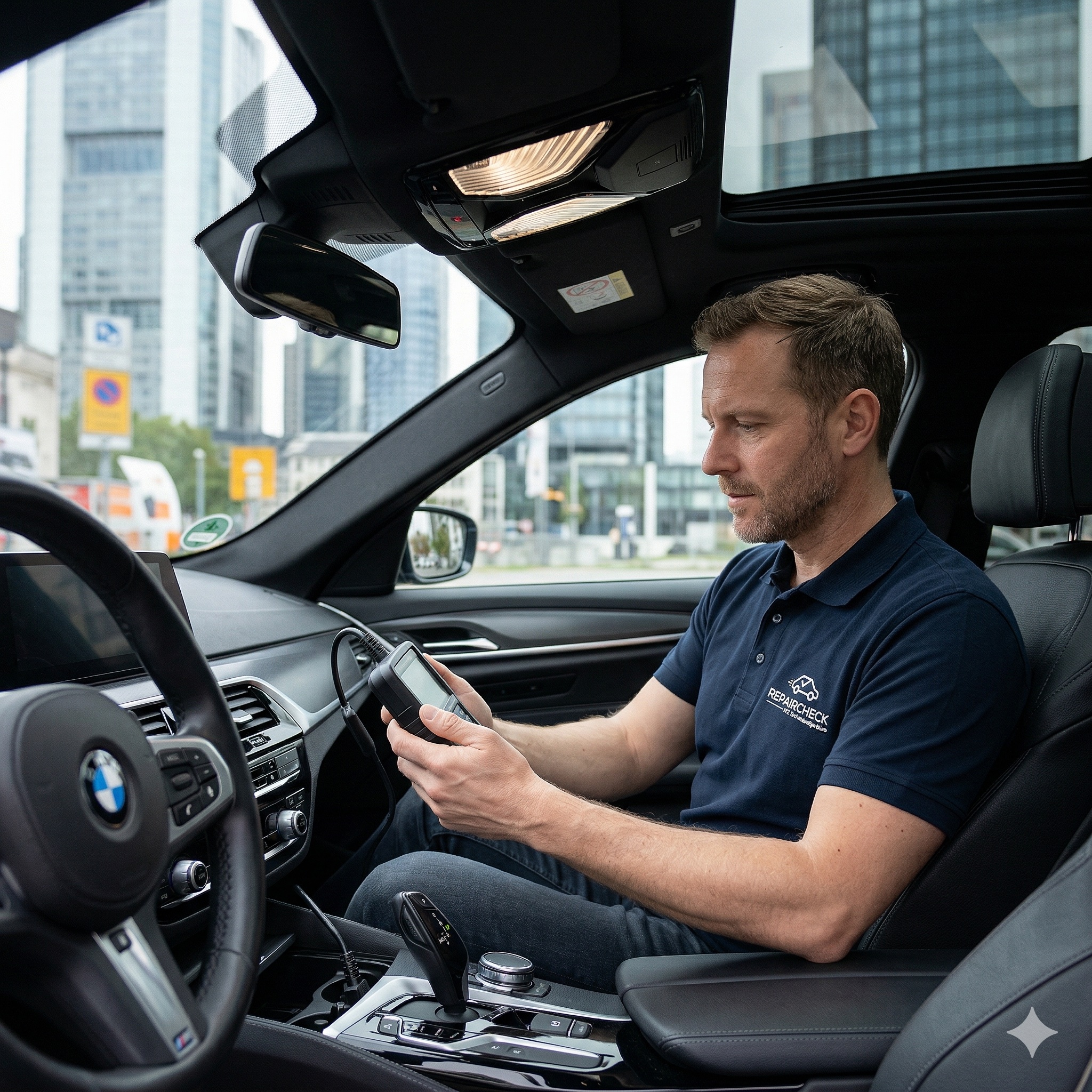 KFZ-Experte dokumentiert Unfallschaden mit Kamera