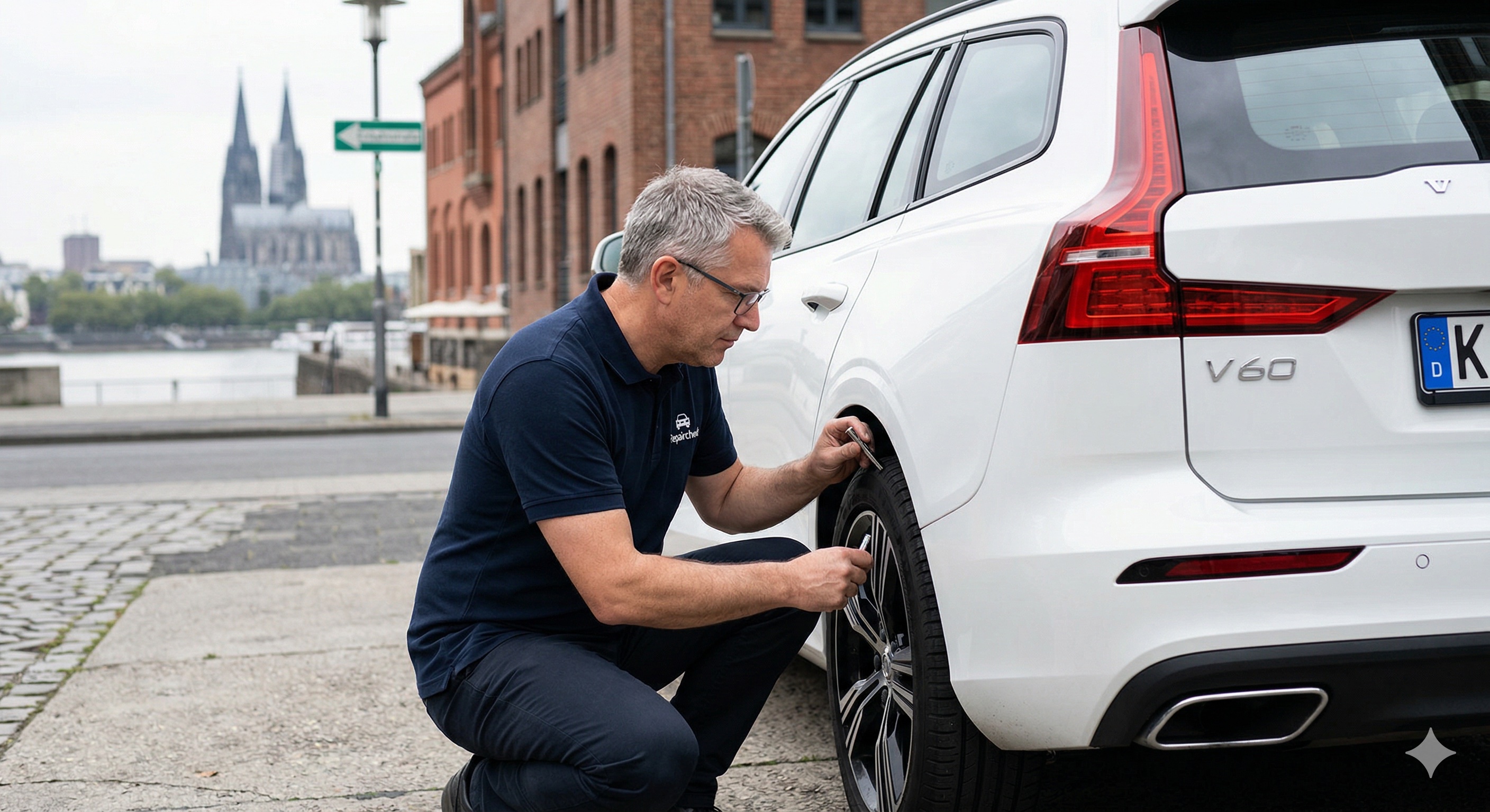 Sachverständiger analysiert Fahrzeug mit Diagnosegerät